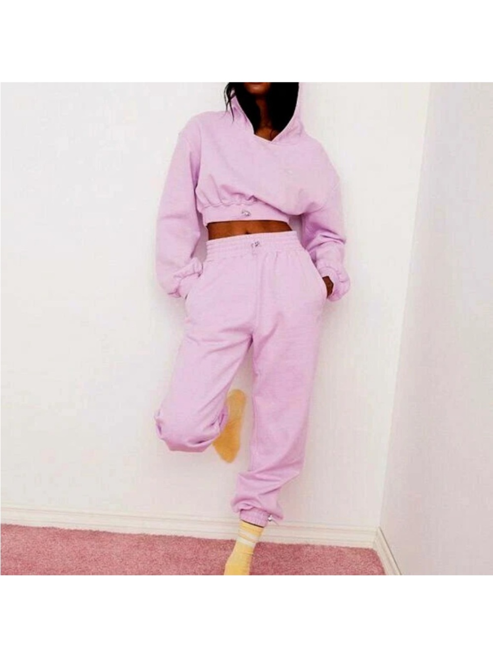 For Love And Lemons Lavender Cropped Hoodie & Joggers Set